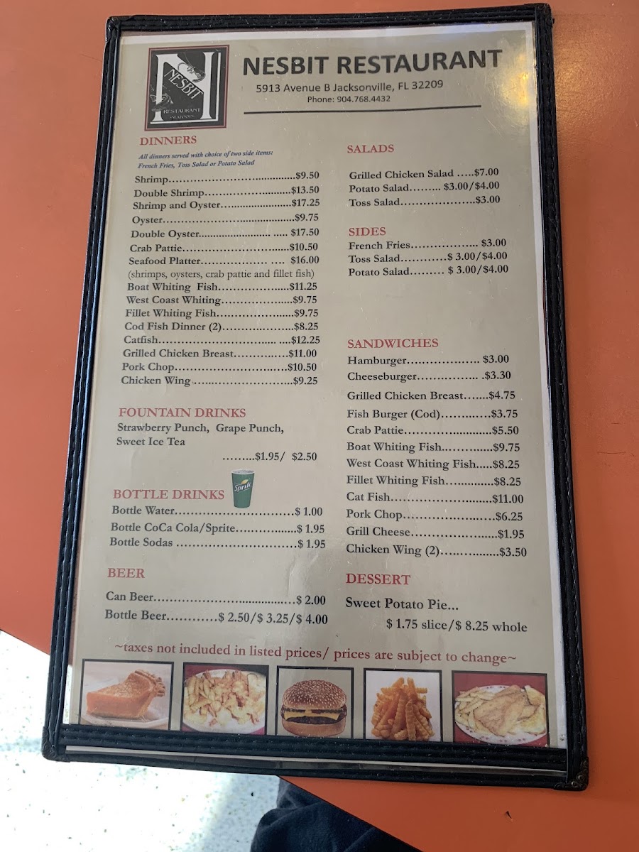 Nesbit Restaurant menu board