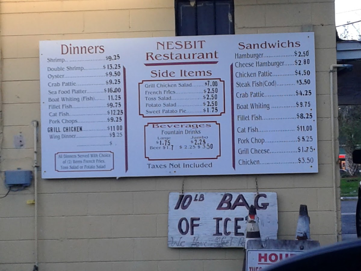 Nesbit Restaurant menu board
