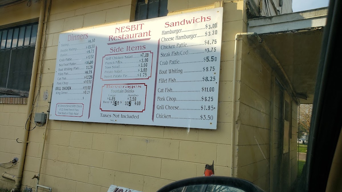 Nesbit Restaurant menu board