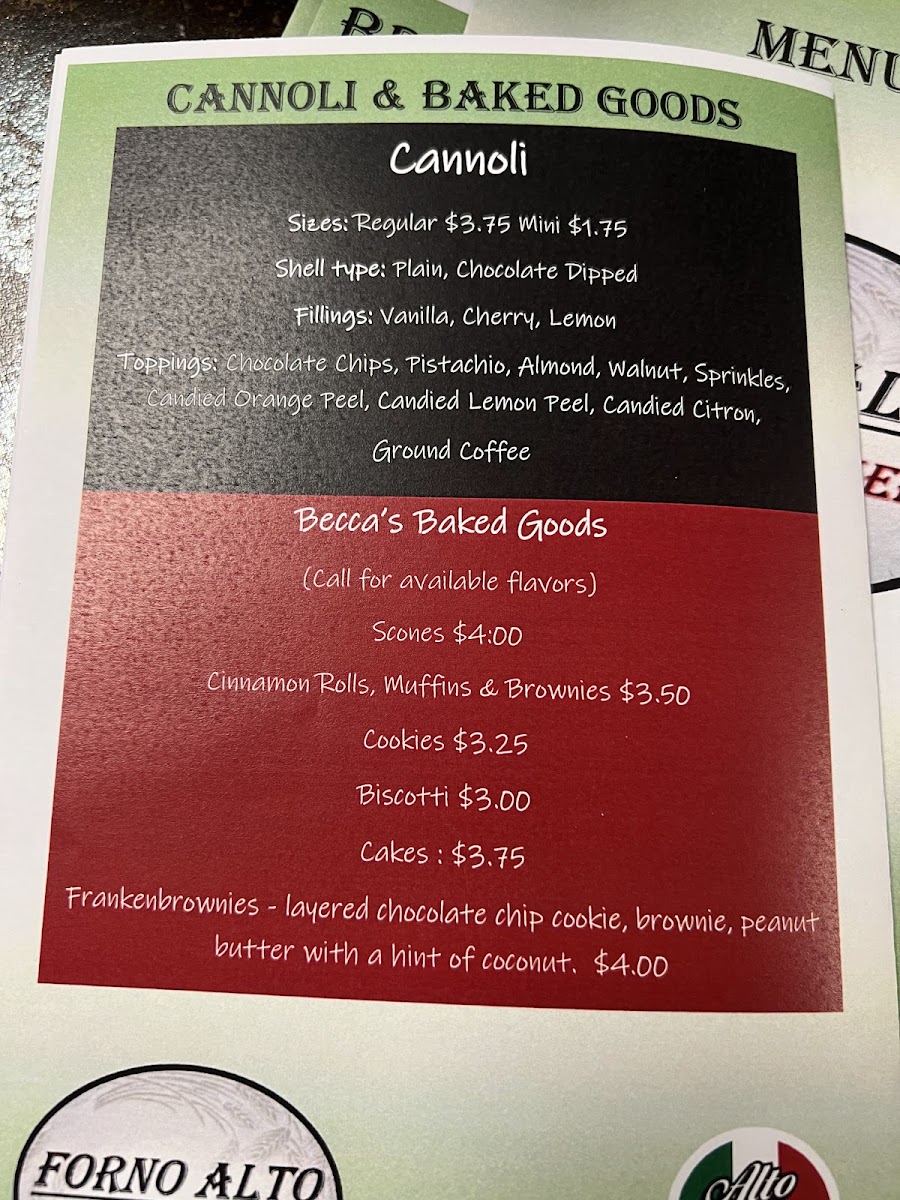 Forno Alto menu board