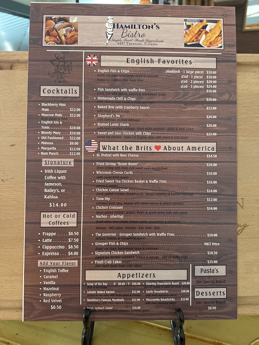 Hamilton's Bistro menu board