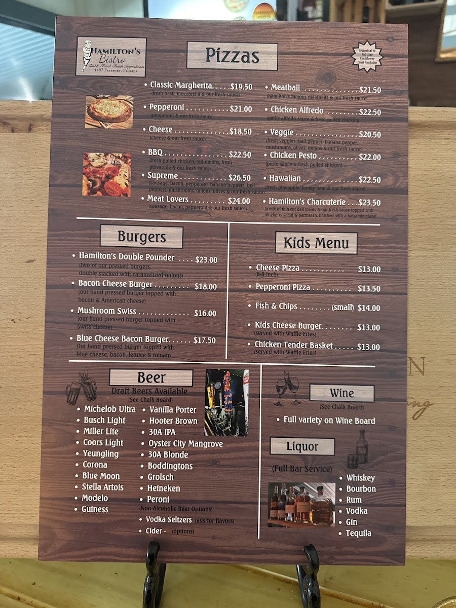 Hamilton's Bistro menu board