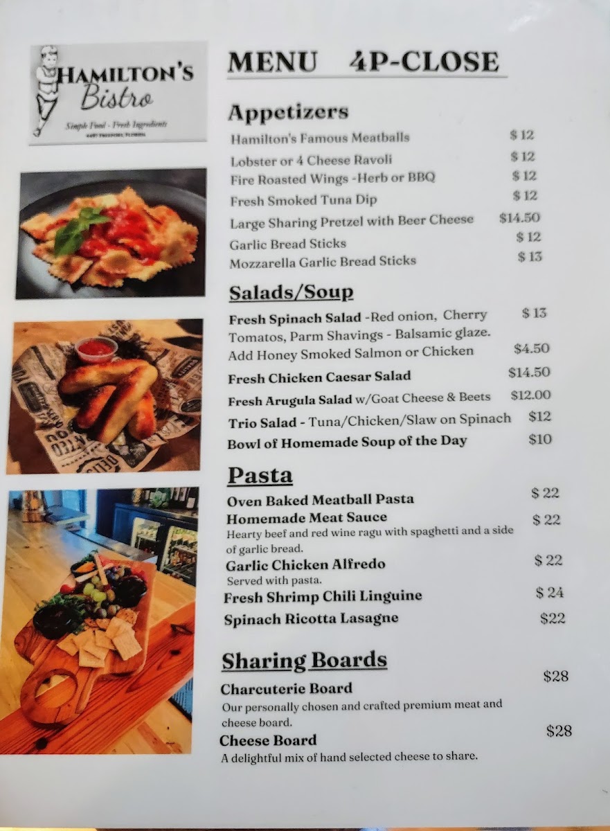 Hamilton's Bistro menu board