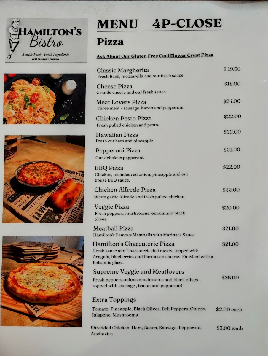 Hamilton's Bistro menu board