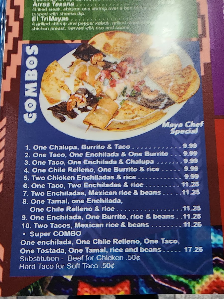Los Mayas Mexican Grill Piedmont menu board