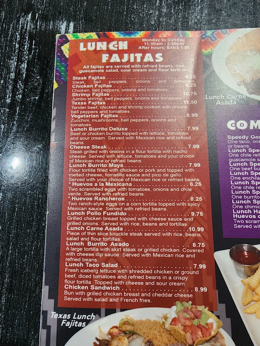 Los Mayas Mexican Grill Piedmont menu board