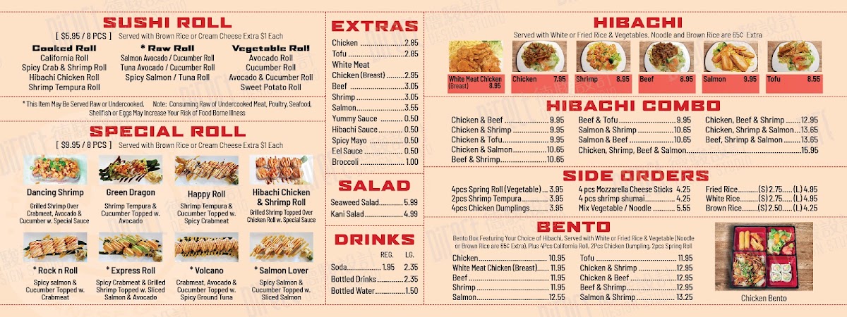 Hibachi Express Japanese Grill menu board