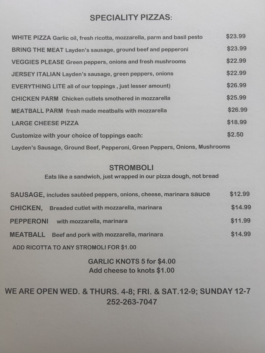 Ralph's NY Italian menu board