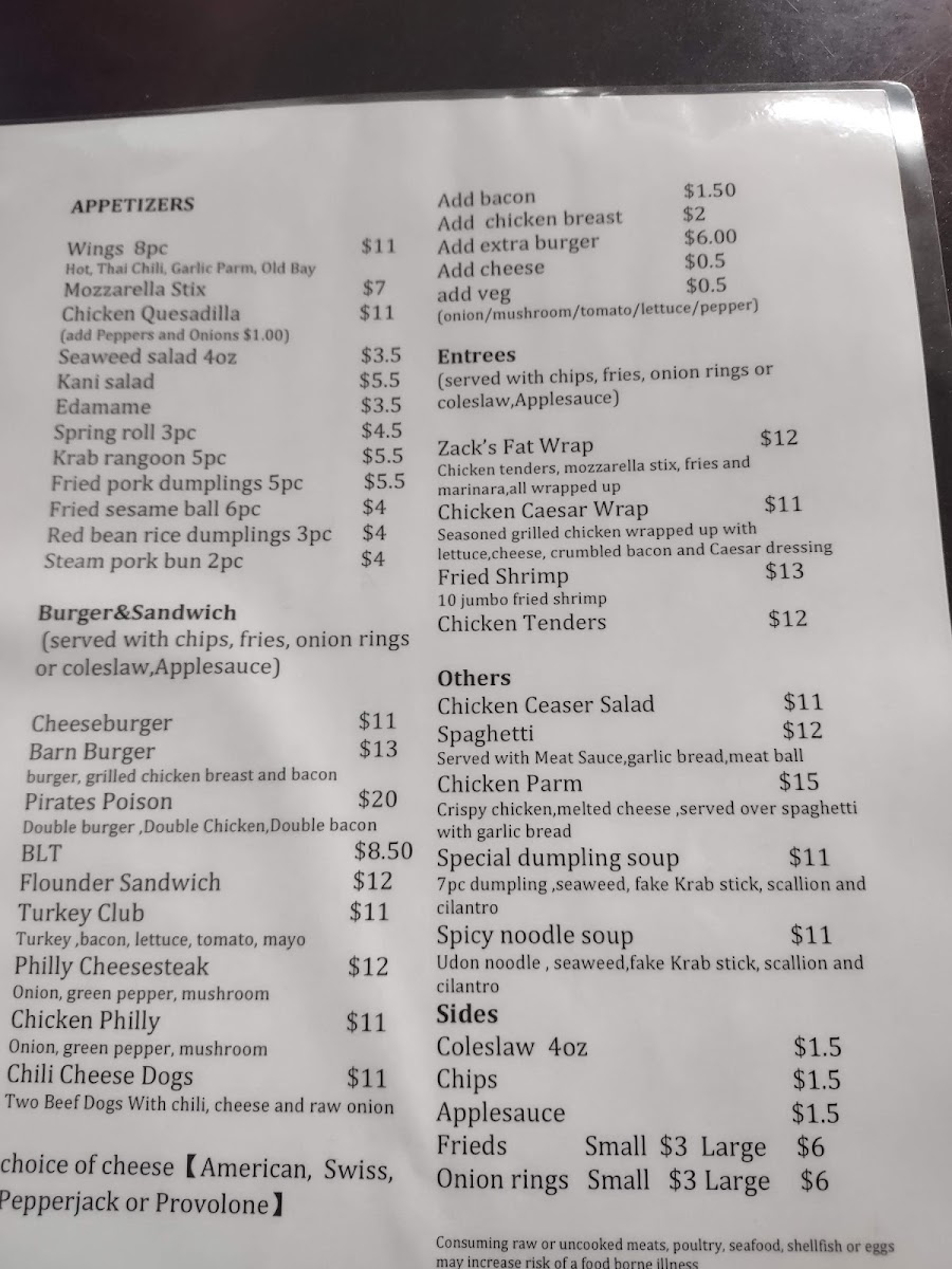 Crossbones Grill menu board