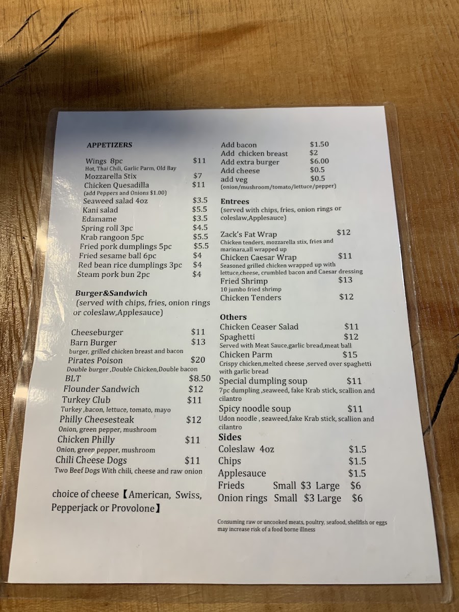 Crossbones Grill menu board
