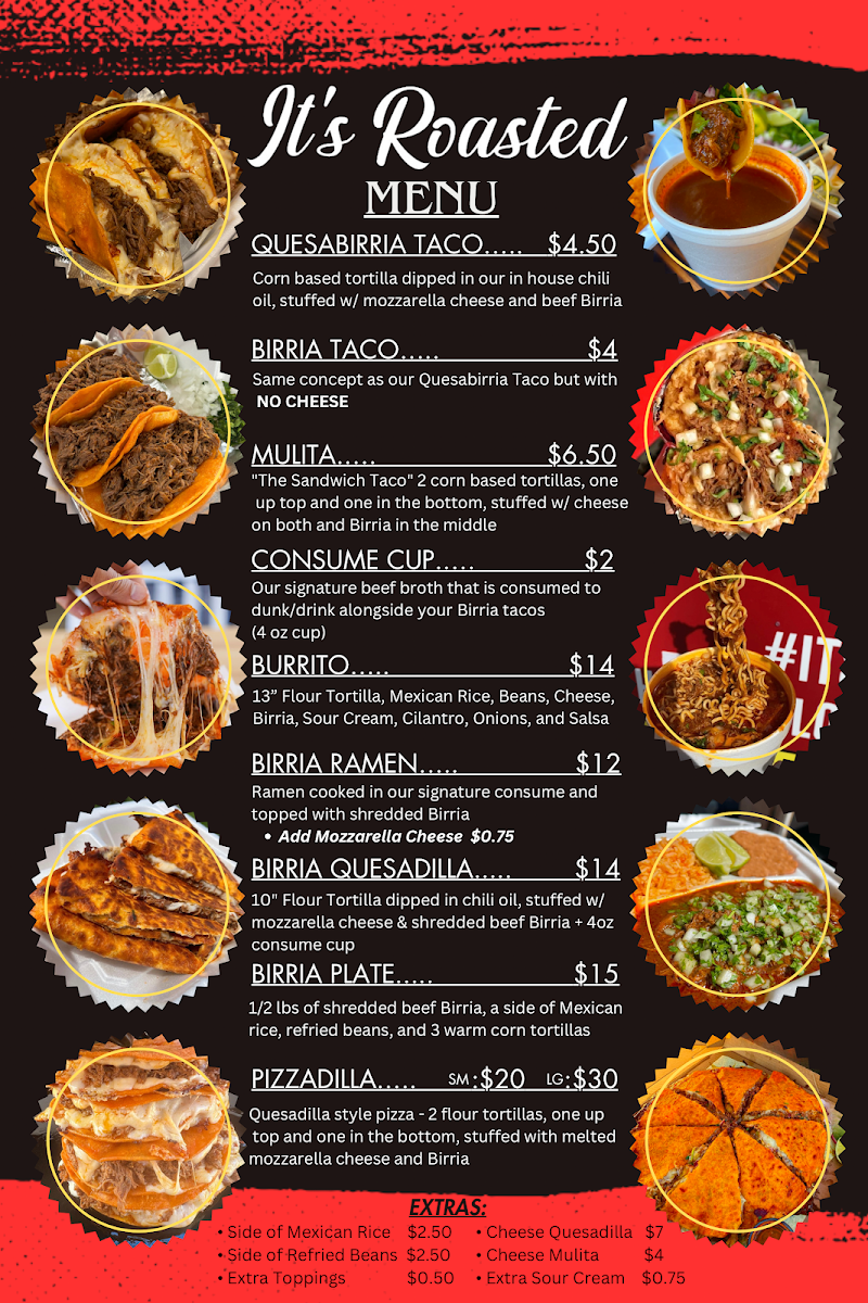 Its Roasted menu board