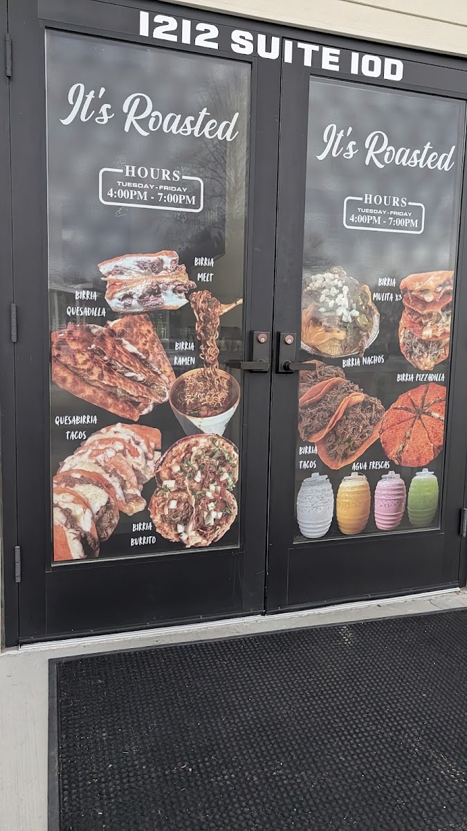 Its Roasted menu board