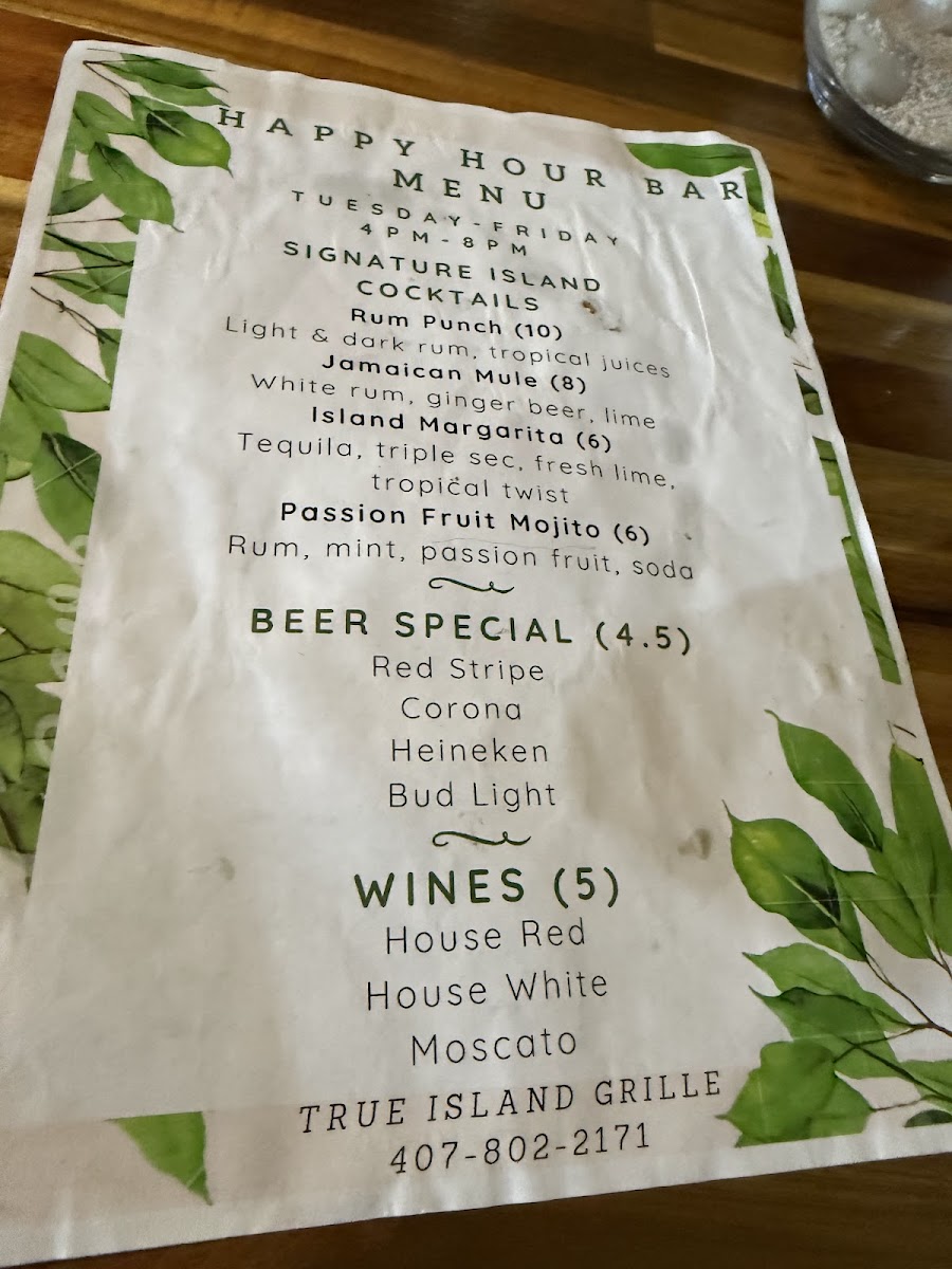True Island Grille menu board