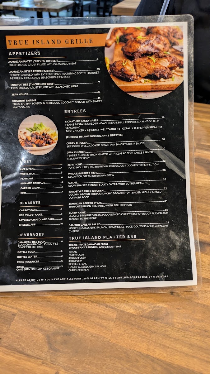 True Island Grille menu board