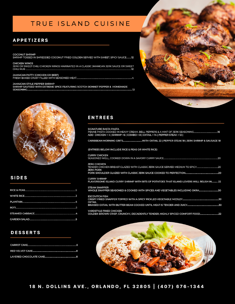 True Island Grille menu board