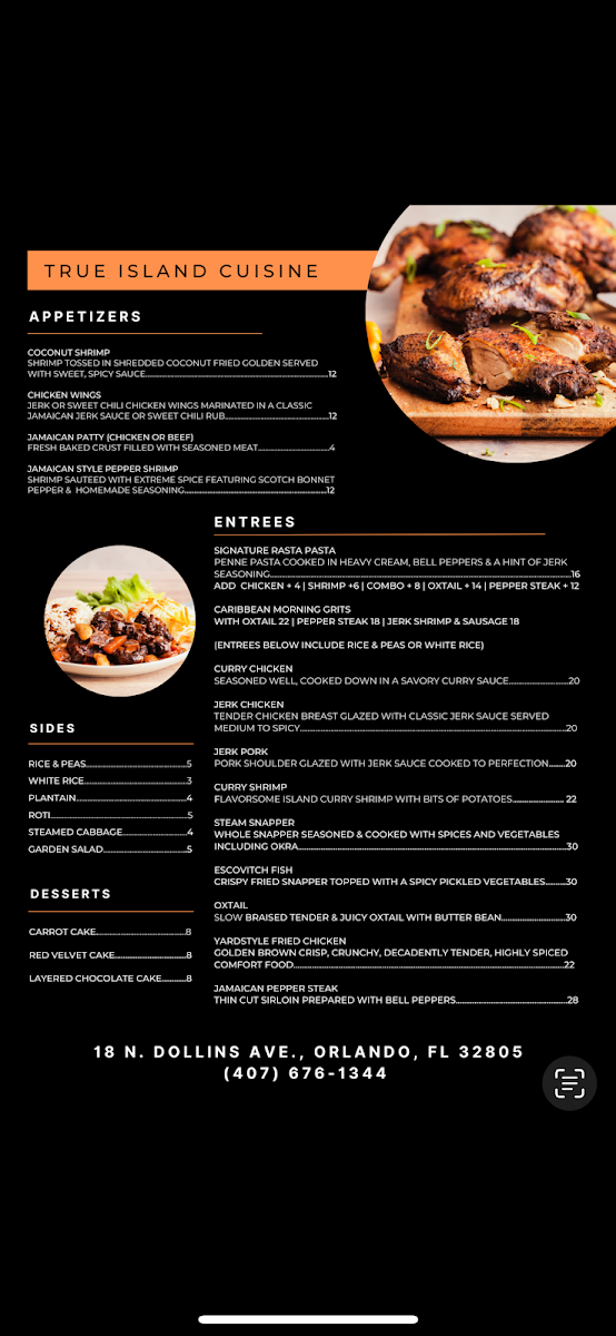 True Island Grille menu board