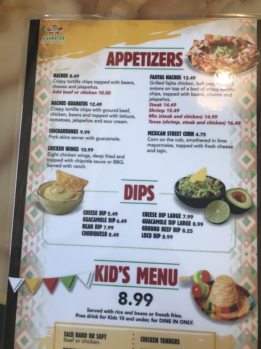 Guanatos Mexican Grill menu board
