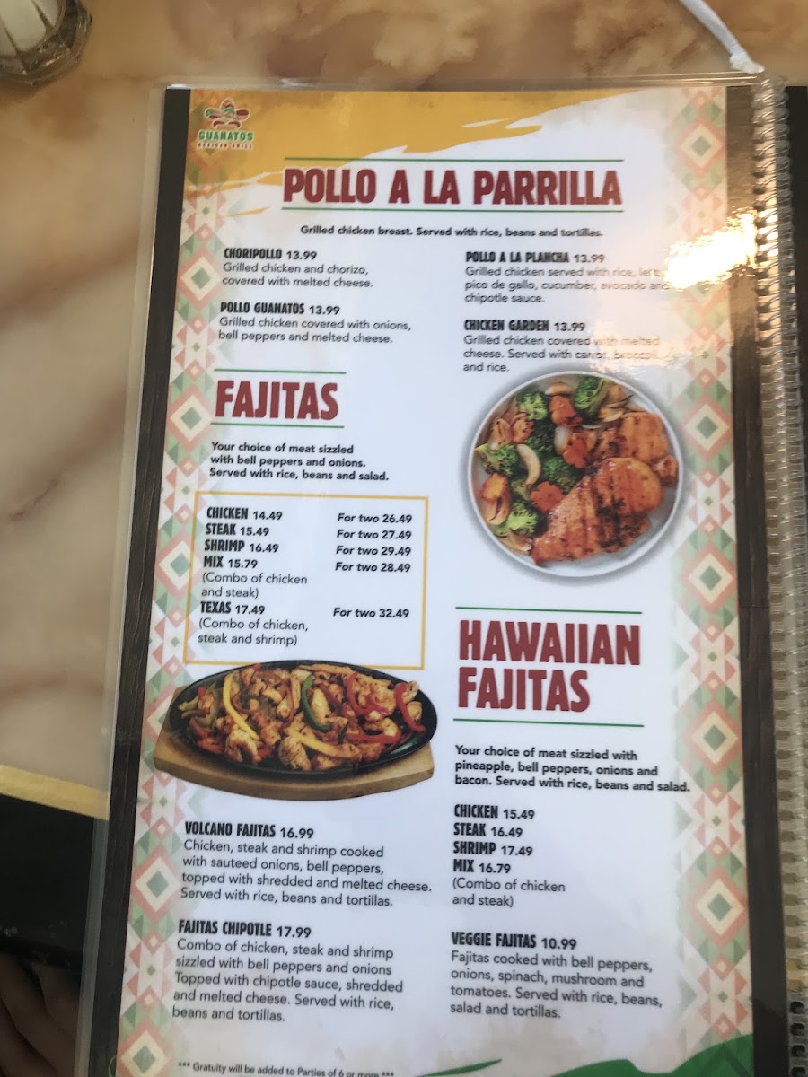 Guanatos Mexican Grill menu board