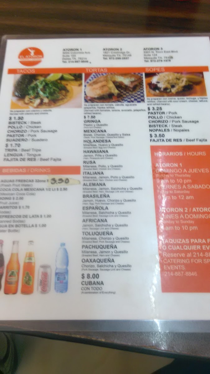 El Atoron menu board