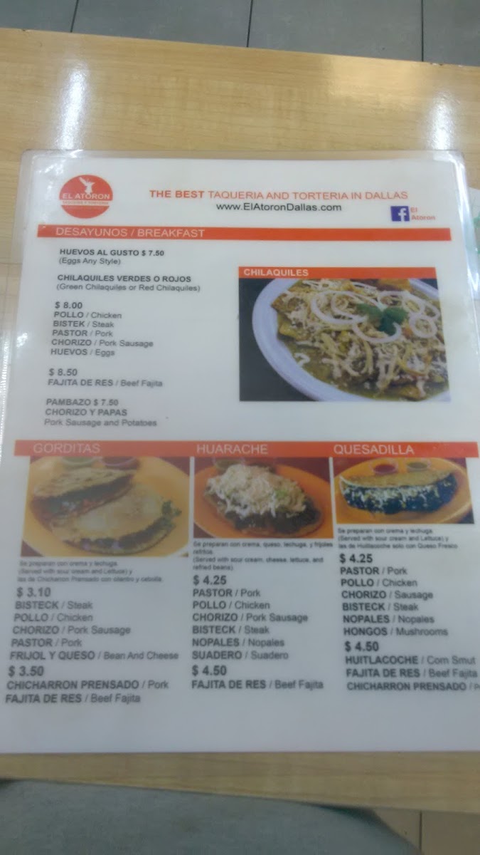 El Atoron menu board