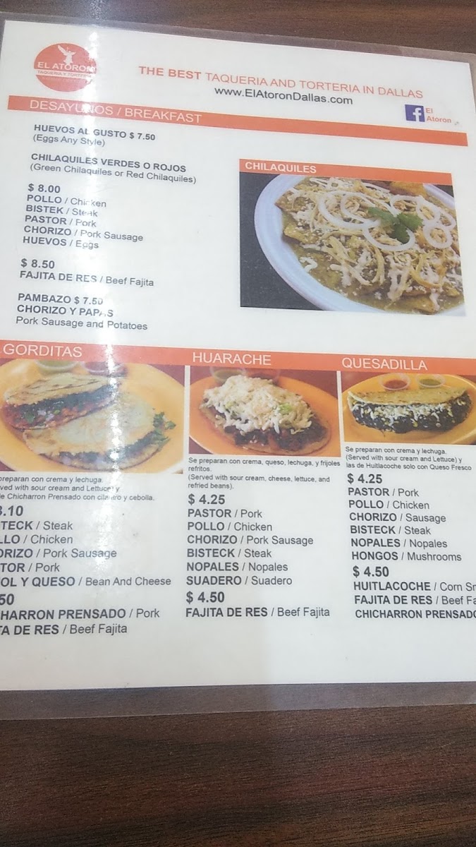 El Atoron menu board