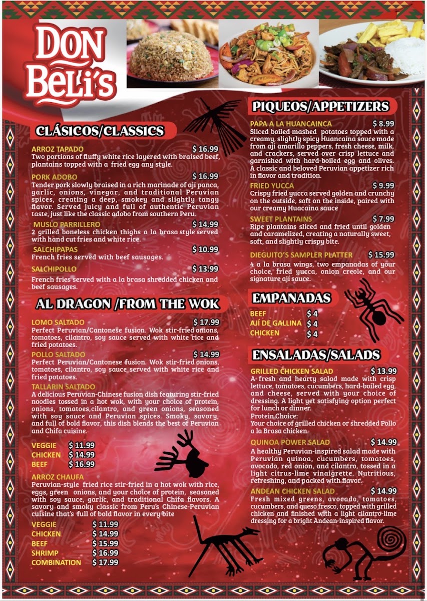 Don Beli Peruvian Food menu board