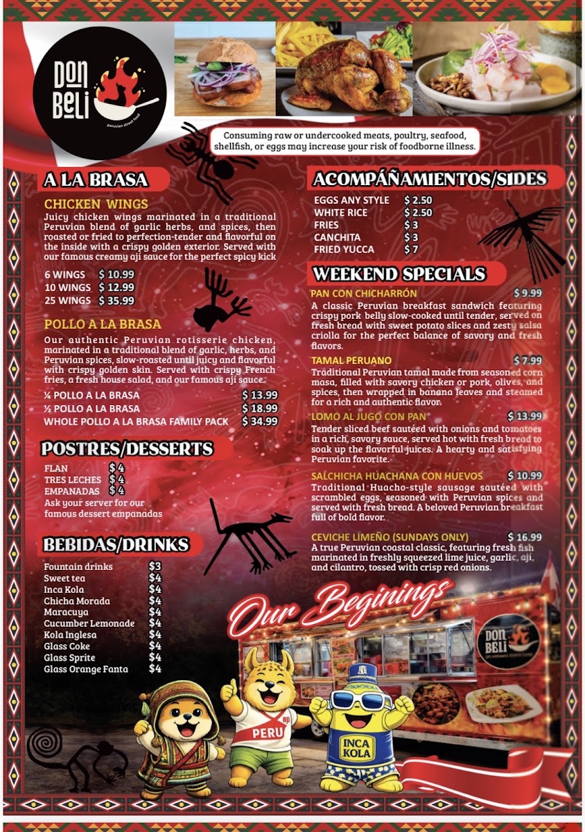 Don Beli Peruvian Food menu board