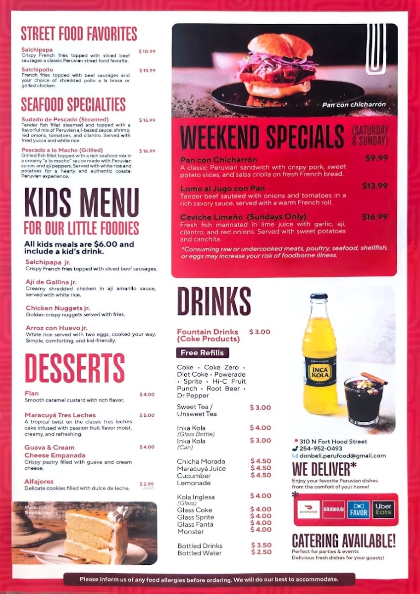 Don Beli Peruvian Food menu board