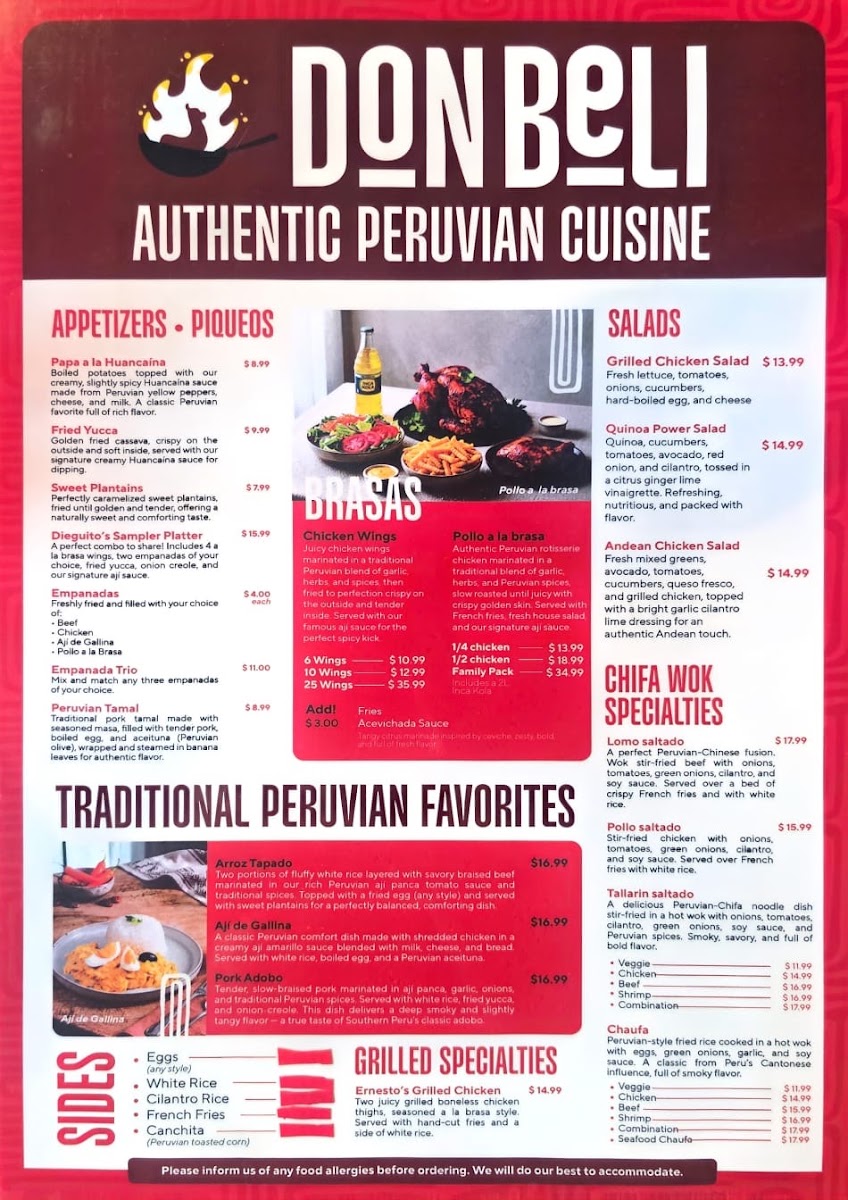 Don Beli Peruvian Food menu board