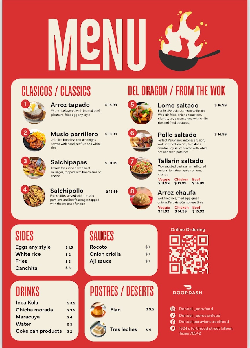 Don Beli Peruvian Food menu board