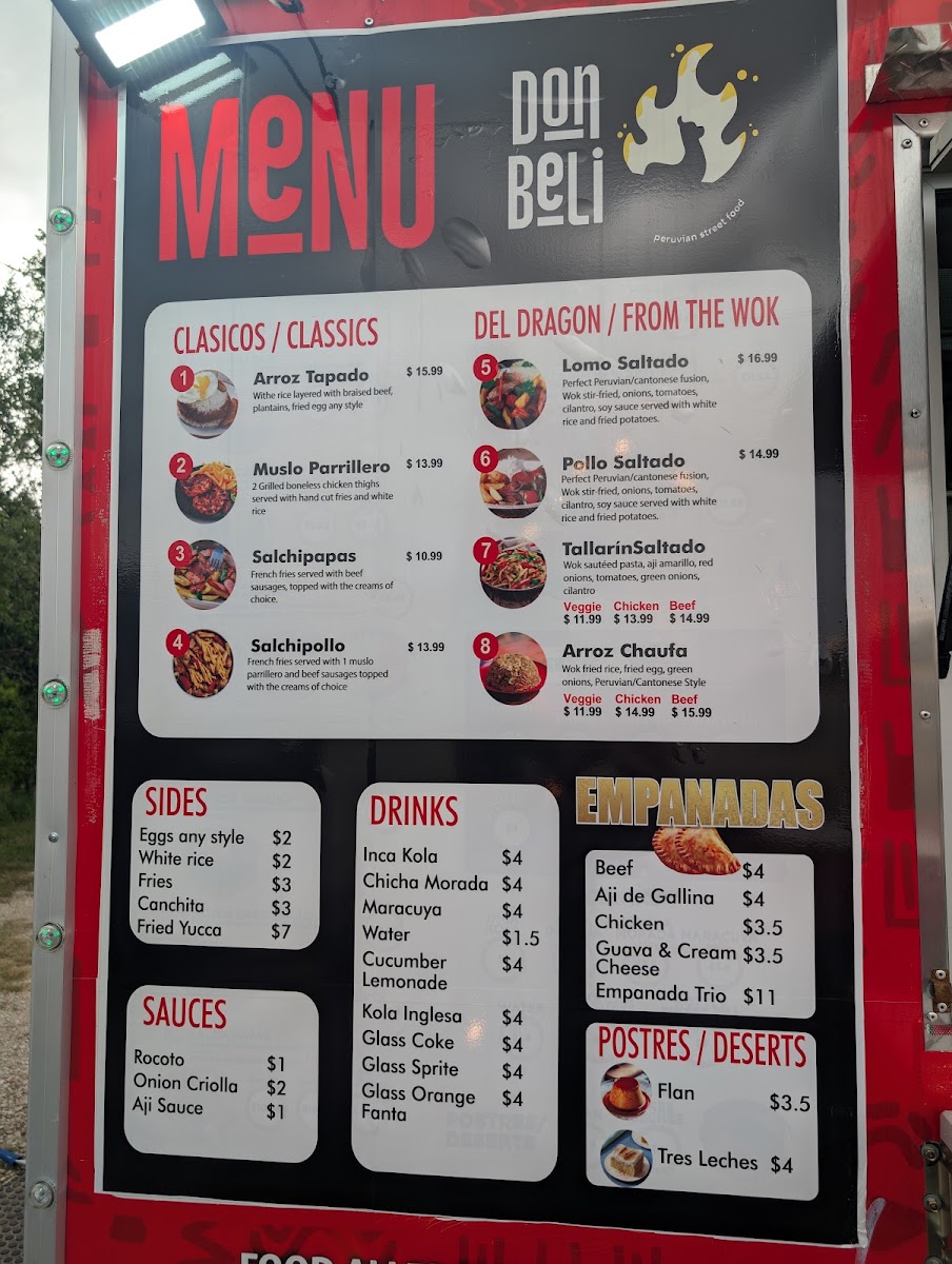 Don Beli Peruvian Food menu board