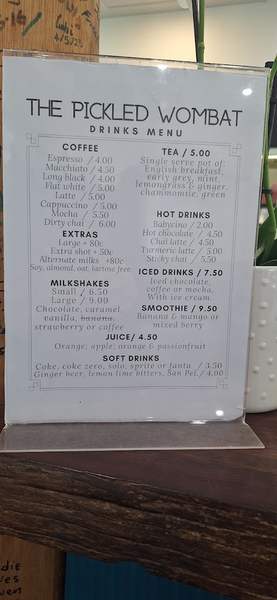 The Pickled Wombat menu board