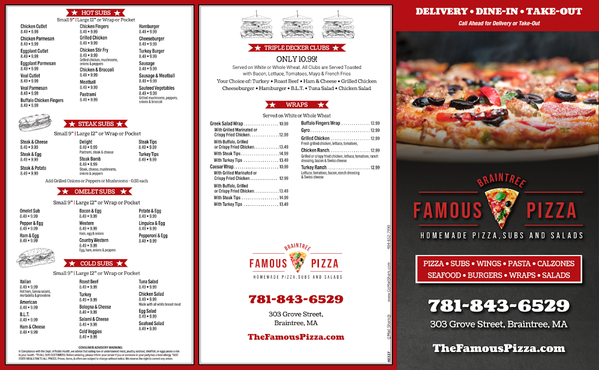 Famous Pizza Braintree menu board