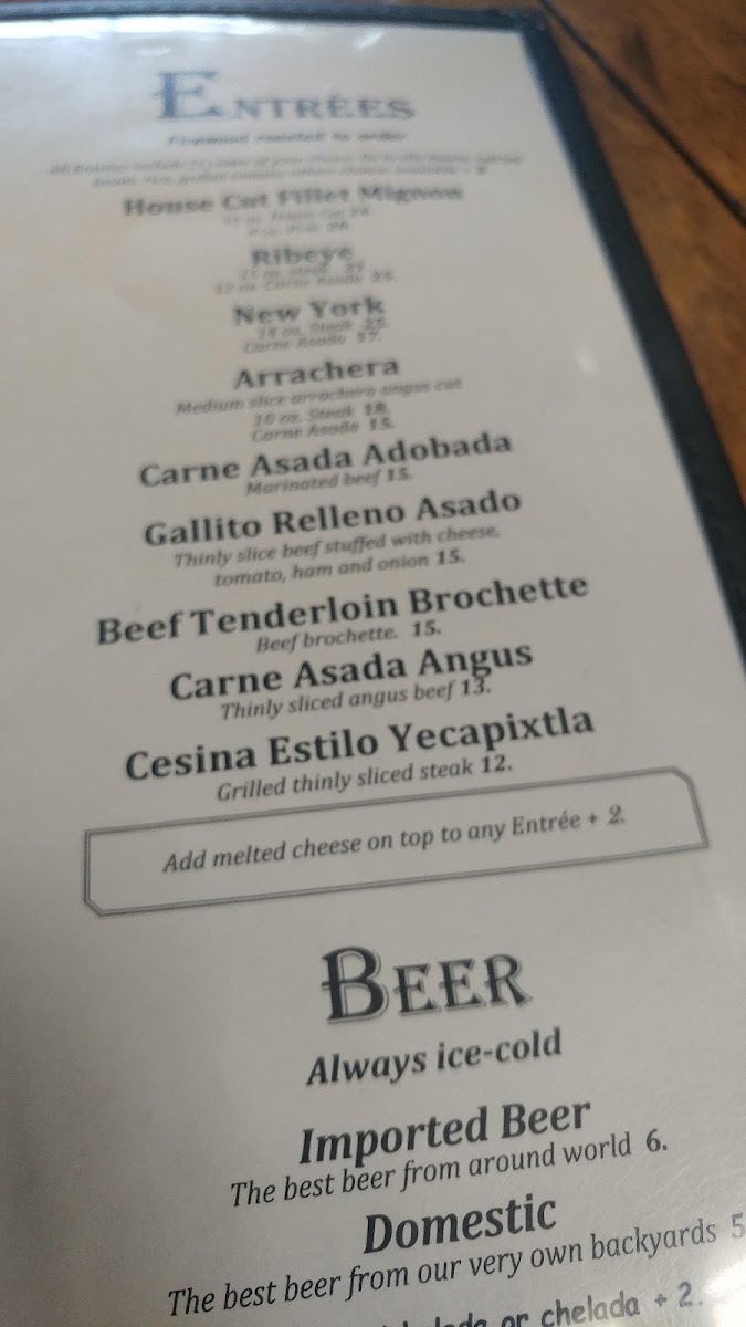 Mi Gallo Kitchen Bar & Grill menu board
