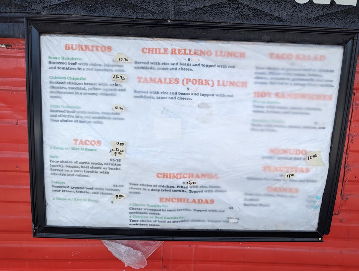 Taco Rico Mexican Food menu board