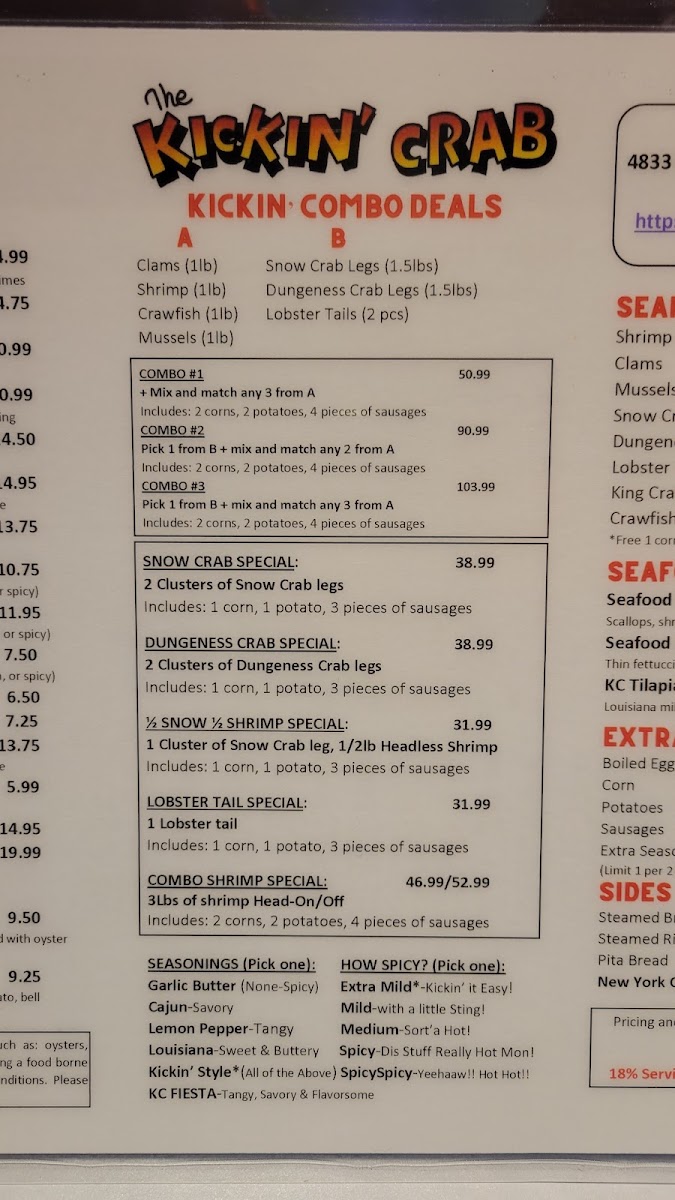 The Kickin’ Crab Fort Worth menu board