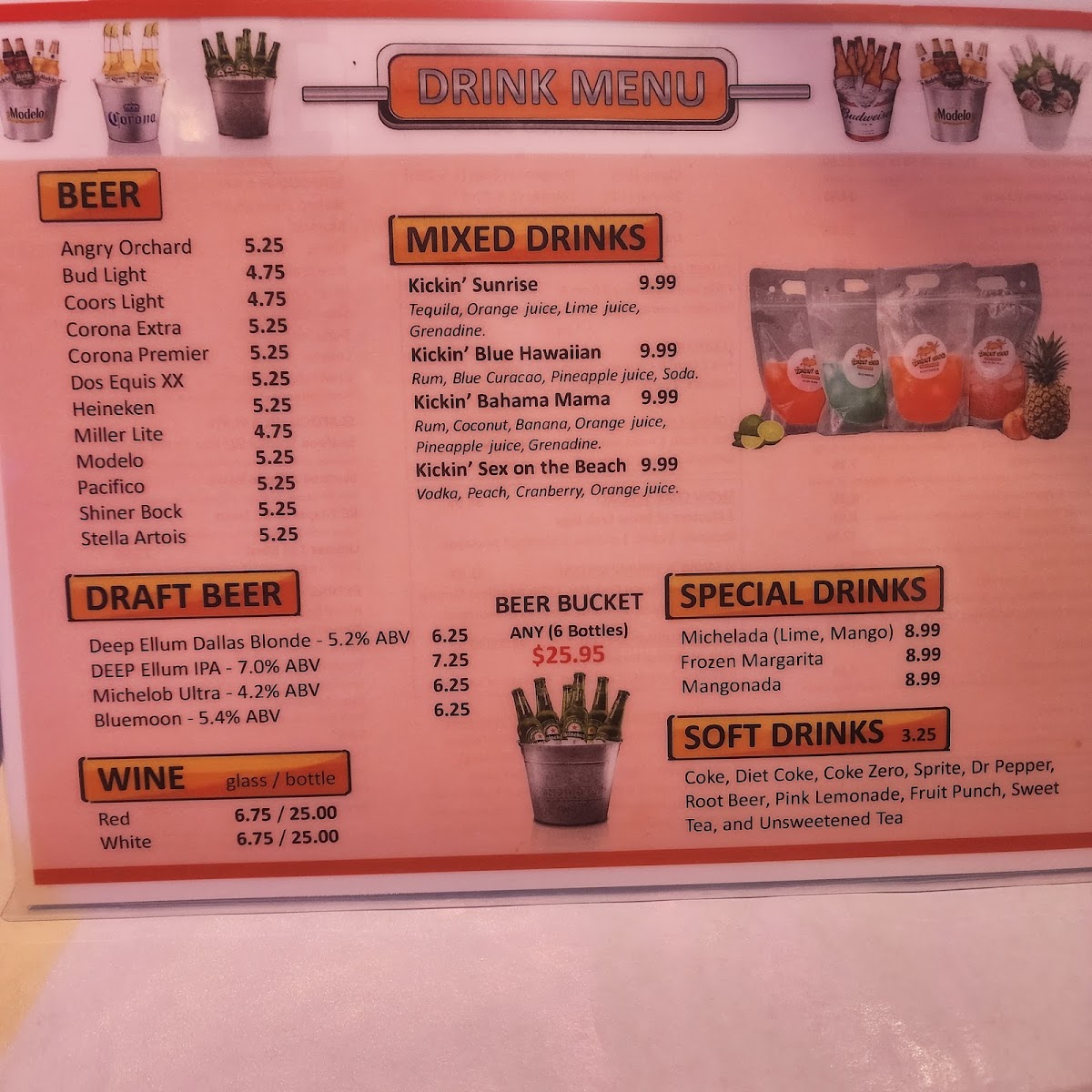 The Kickin’ Crab Fort Worth menu board