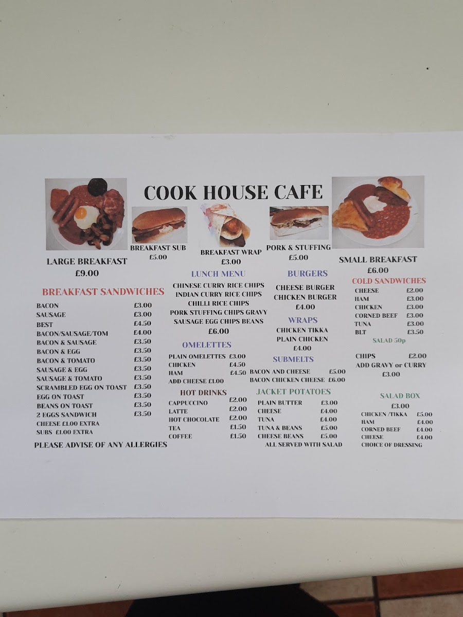 Cook House Cafe menu board