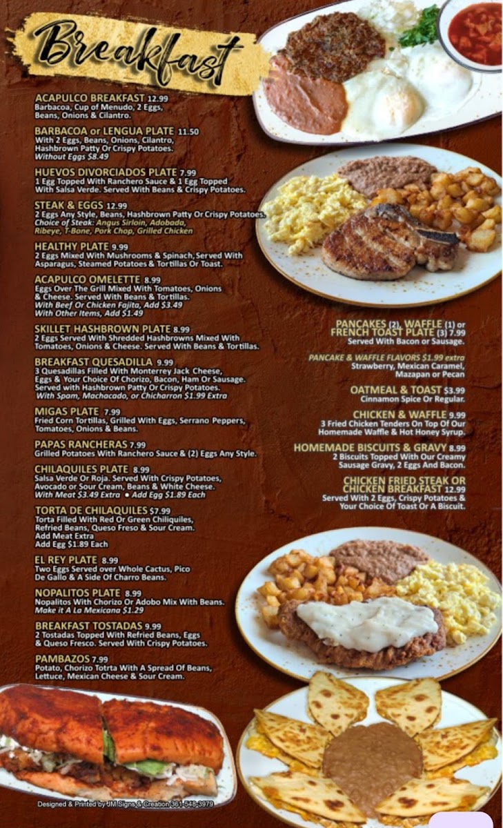 Acapulco Bar & Grill menu board