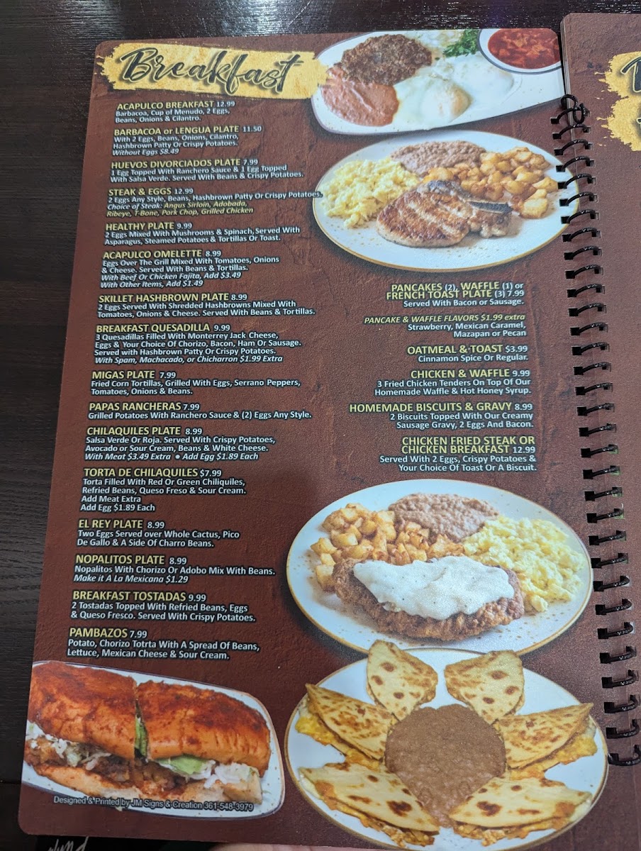 Acapulco Bar & Grill menu board