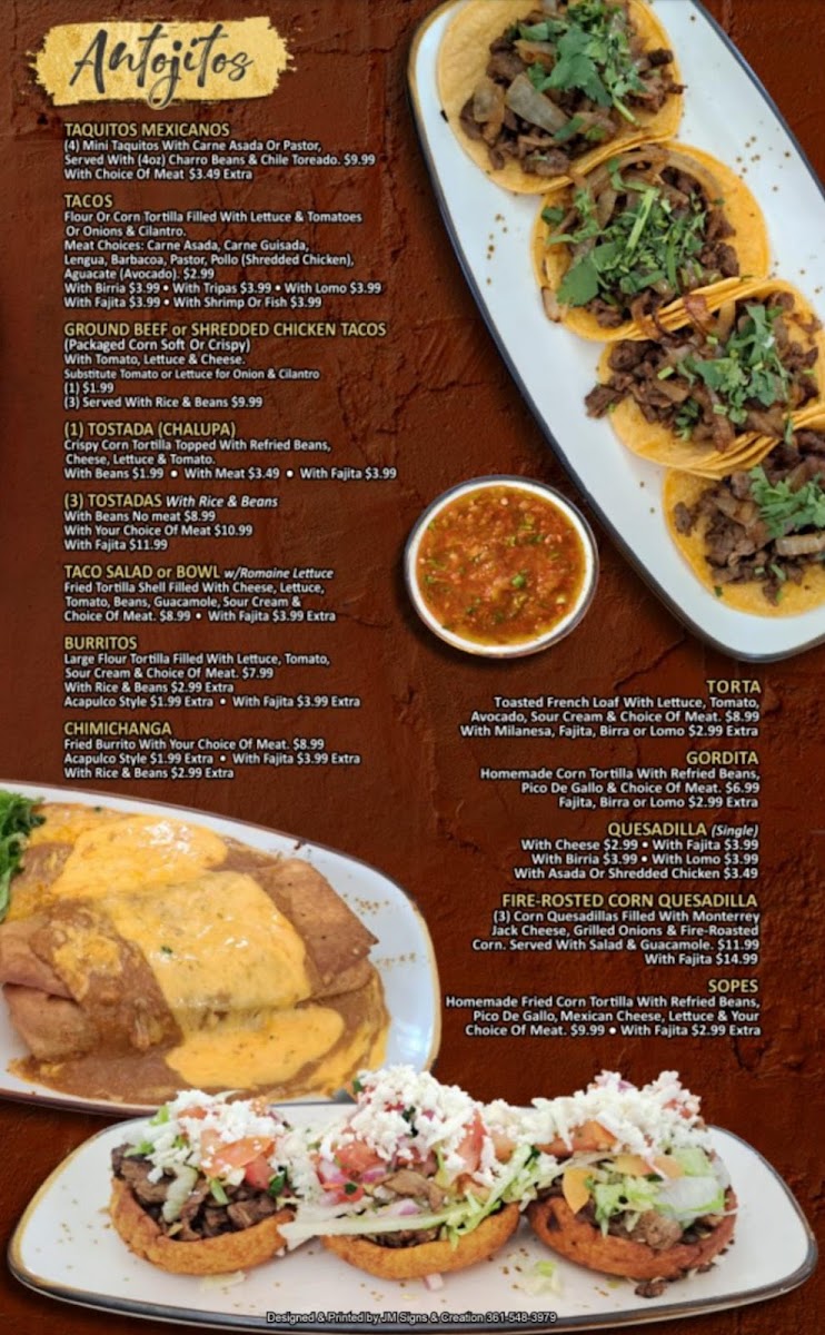 Acapulco Bar & Grill menu board