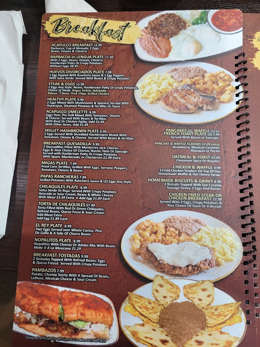 Acapulco Bar & Grill menu board