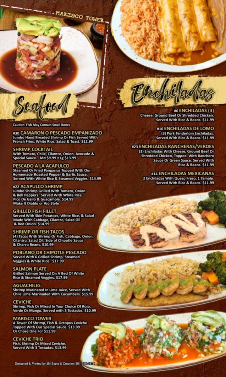 Acapulco Bar & Grill menu board