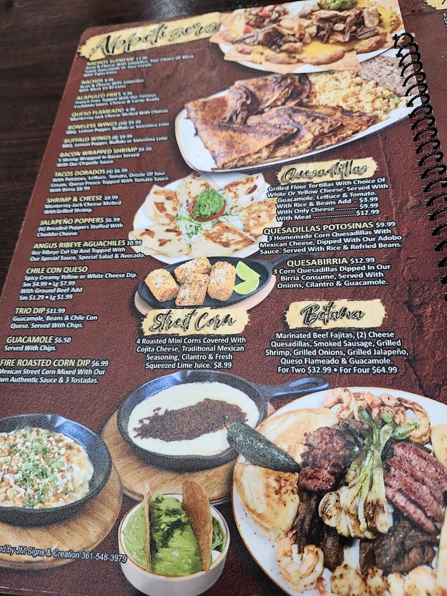 Acapulco Bar & Grill menu board