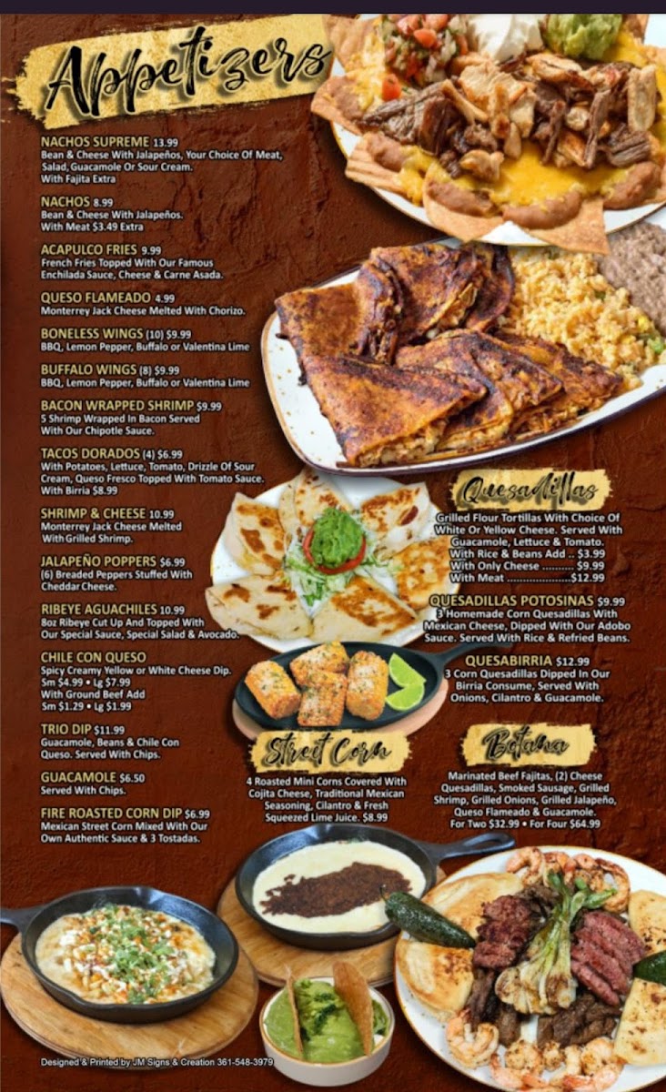 Acapulco Bar & Grill menu board