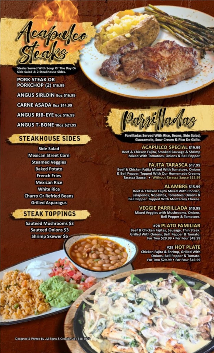 Acapulco Bar & Grill menu board