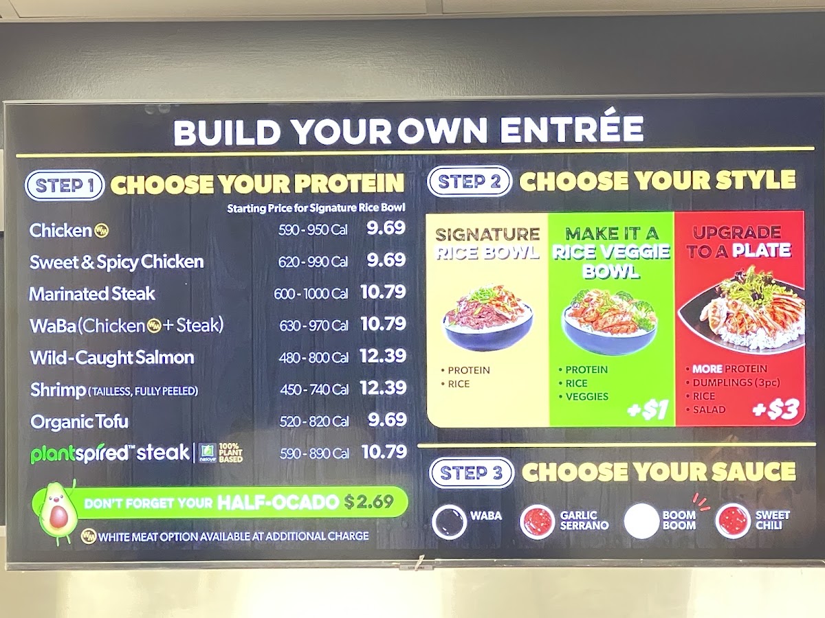 WaBa Grill menu board