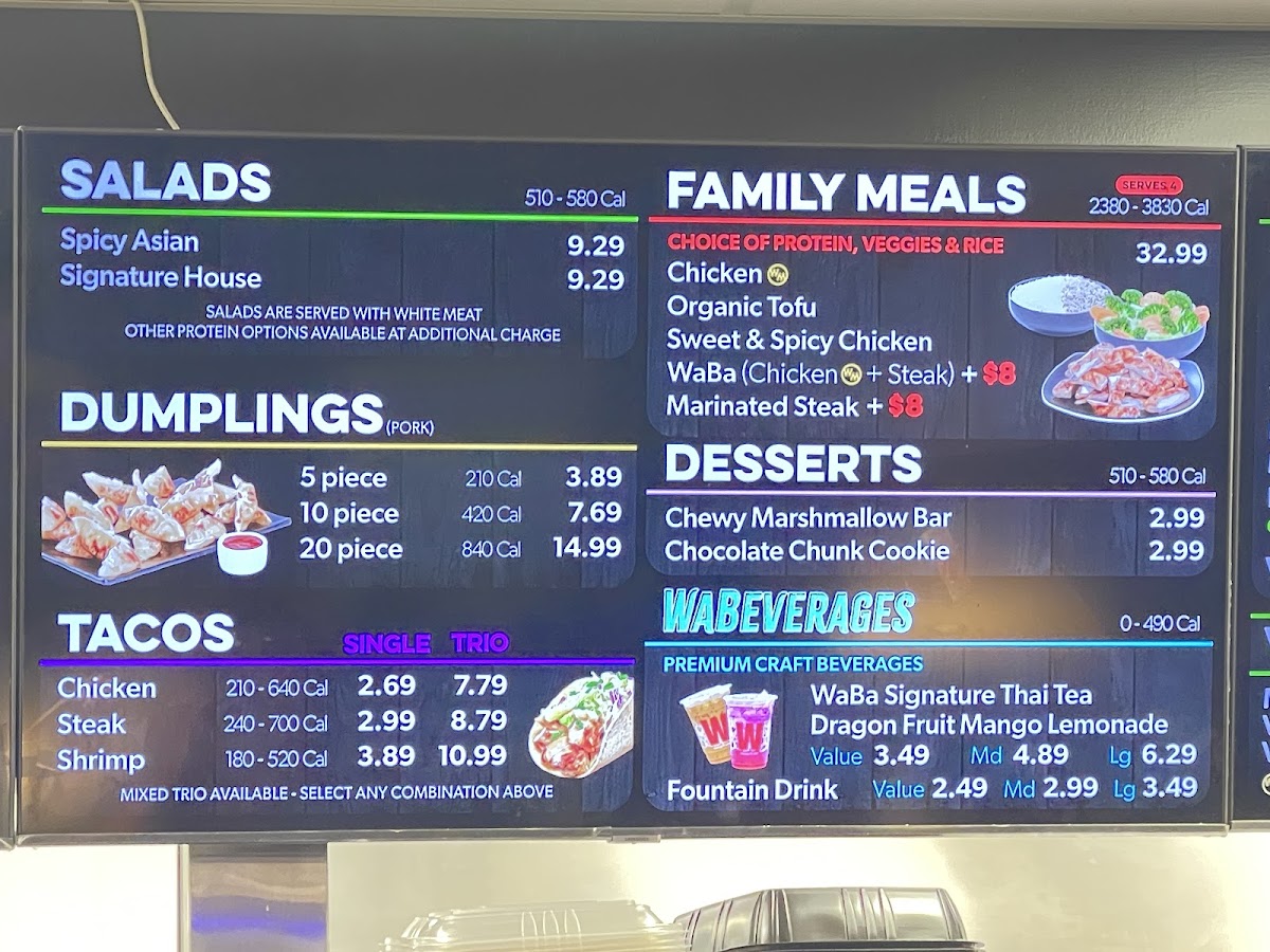 WaBa Grill menu board