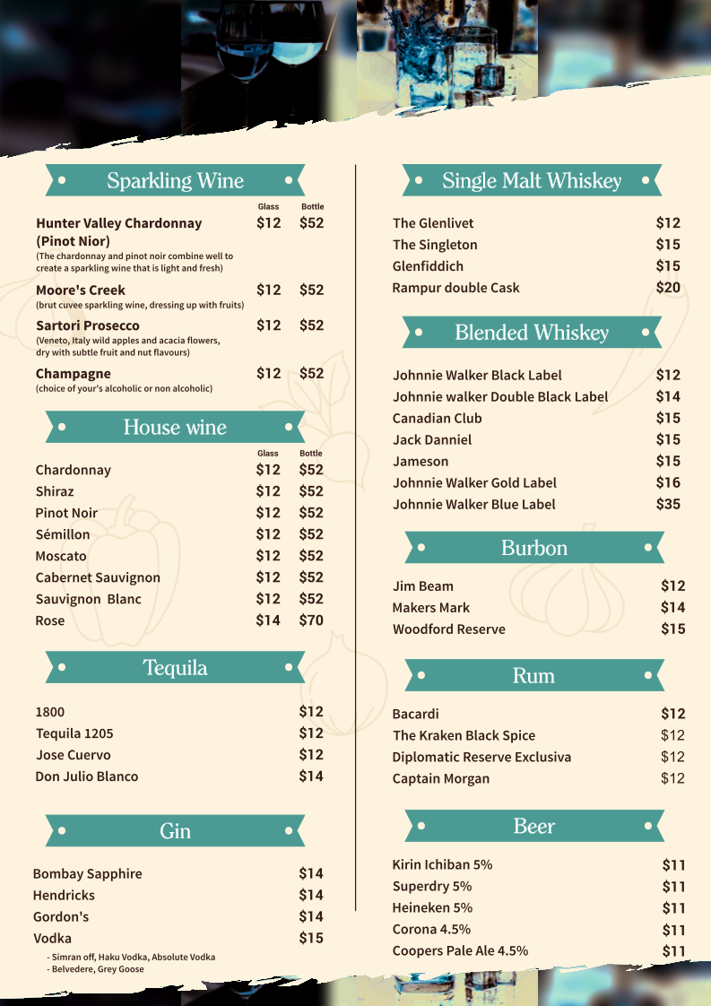 Lexi's Cafe & bar menu board