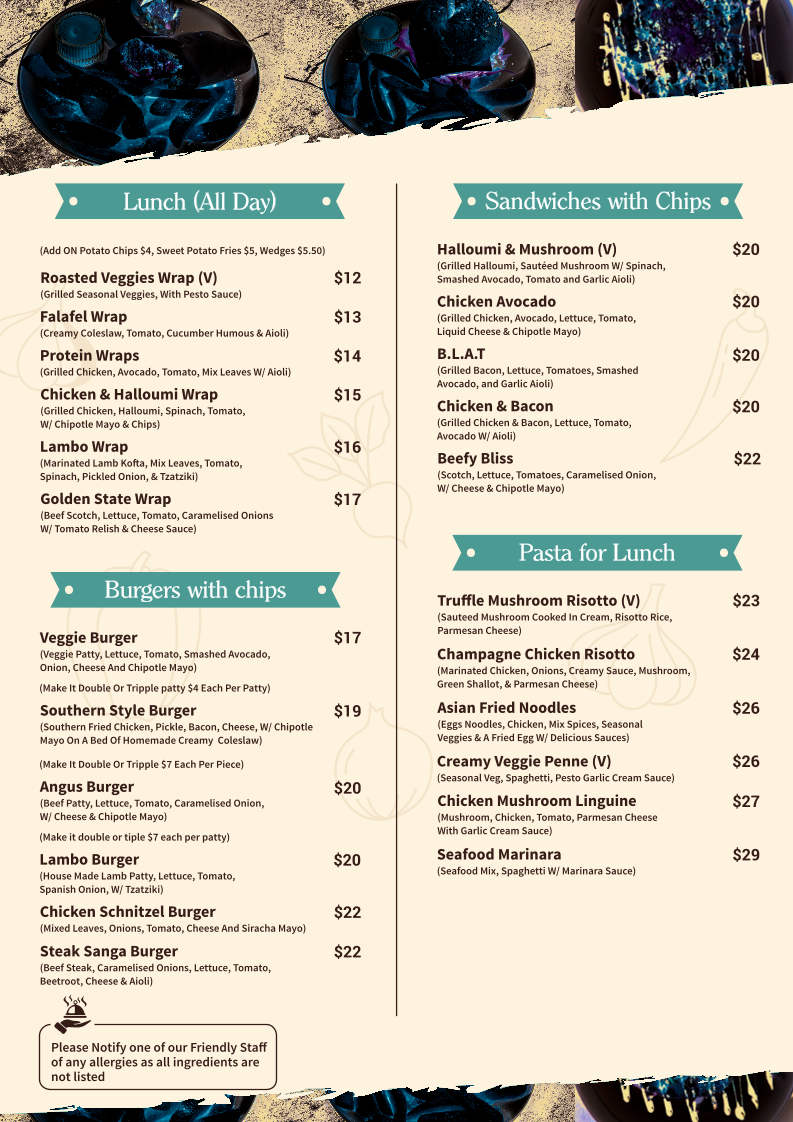 Lexi's Cafe & bar menu board